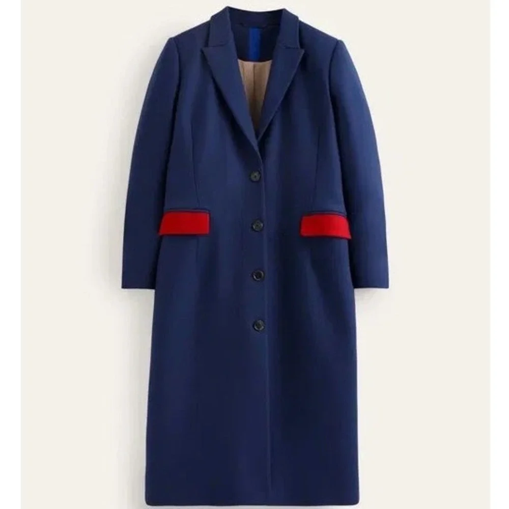 Boden Colour Block Wool Blend Coat Navy Blue Camel Colorblock Wool Coat 8 Nwt - Picture 2 of 7
